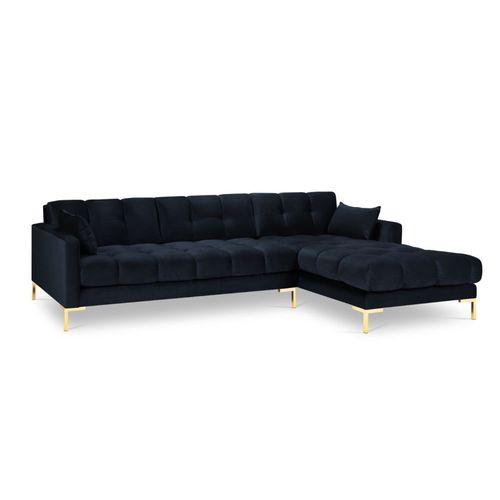 Canapé D'angle Droit 5 Places En Tissu Velours Bleu Foncé