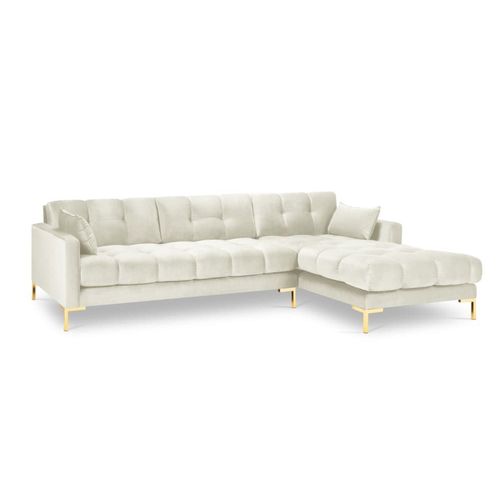 Canapé D'angle Droit 5 Places En Tissu Velours Beige Clair