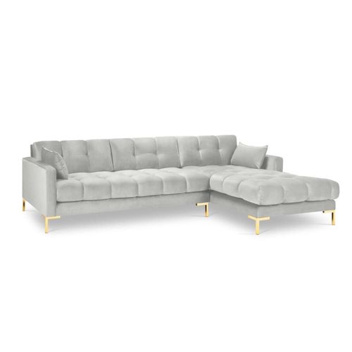 Canapé D'angle Droit 5 Places En Tissu Velours Argent