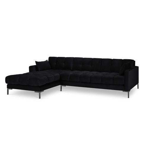 Canapé D'angle Gauche 5 Places En Tissu Velours Noir