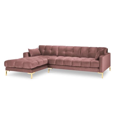 Canapé D'angle Gauche 5 Places En Tissu Velours Rose