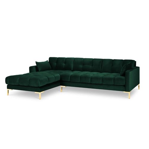 Canapé D'angle Gauche 5 Places En Tissu Velours Vert Bouteille