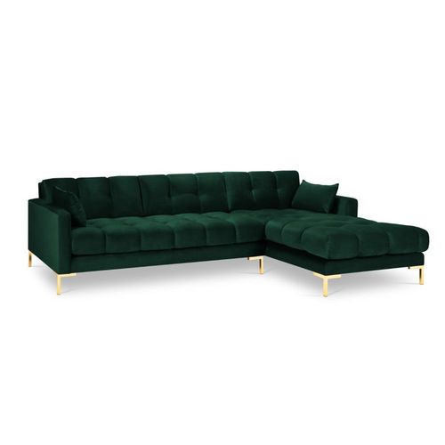 Canapé D'angle Droit 5 Places En Tissu Velours Vert Bouteille