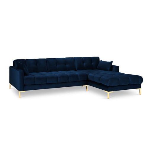 Canapé D'angle Droit 5 Places En Tissu Velours Bleu Roi