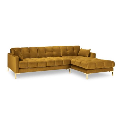 Canapé D'angle Droit 5 Places En Tissu Velours Jaune
