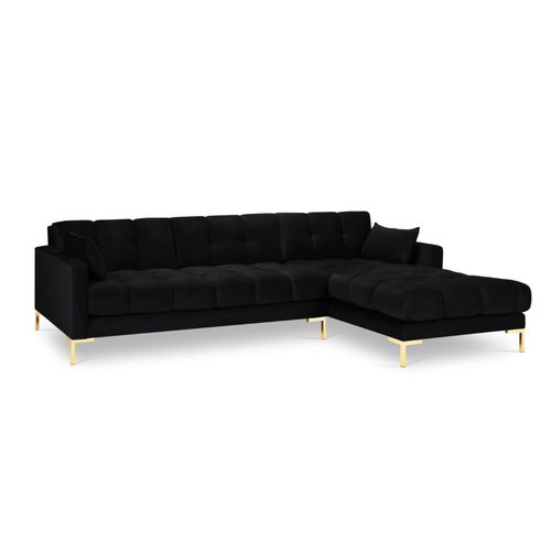 Canapé D'angle Droit 5 Places En Tissu Velours Noir