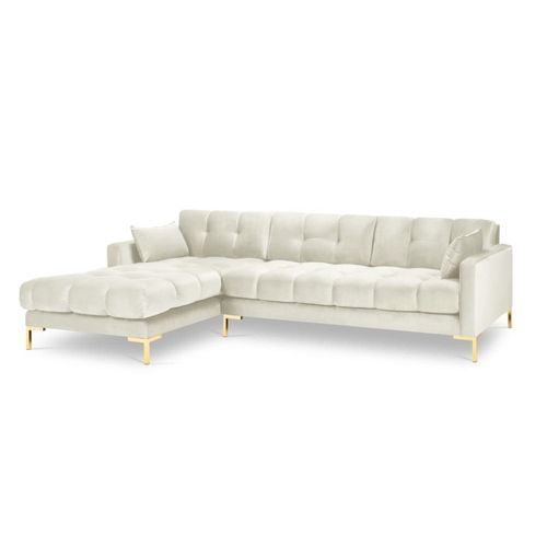Canapé D'angle Gauche 5 Places En Tissu Velours Beige Clair