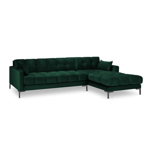 Canapé D'angle Droit 5 Places En Tissu Velours Vert Bouteille
