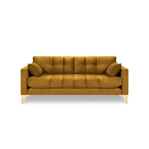 Canapé 3 Places En Tissu Velours Jaune