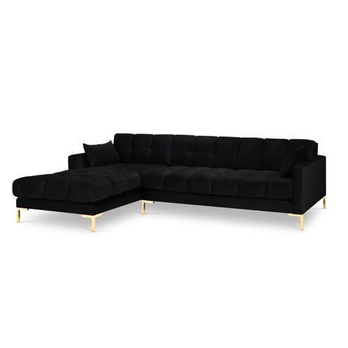 Canapé D'angle Gauche 5 Places En Tissu Velours Noir