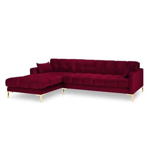 Canapé D'angle Gauche 5 Places En Tissu Velours Rouge