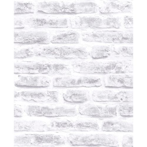 Papier peint intissé industriel briques loft blanc 1005x52cm