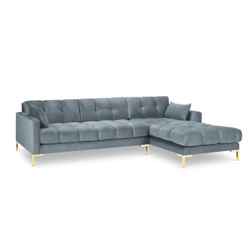 Canapé D'angle Droit 5 Places En Tissu Velours Bleu Clair