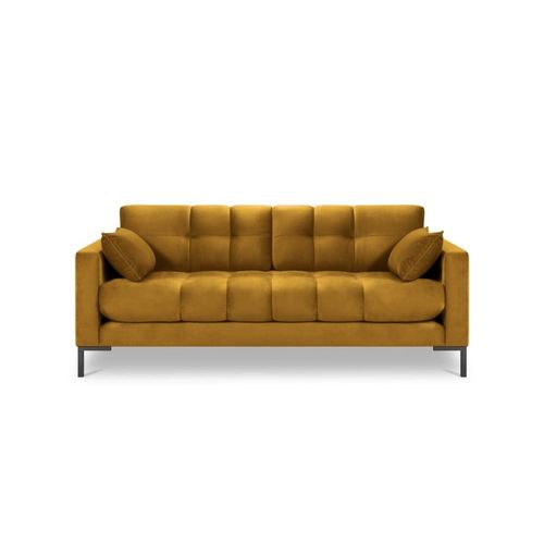 Canapé 2 Places En Tissu Velours Jaune