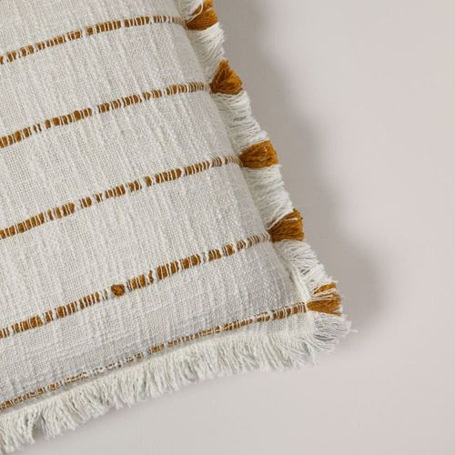 Housse De Coussin En Coton Ivoire Et Ocre 40x40 Cm