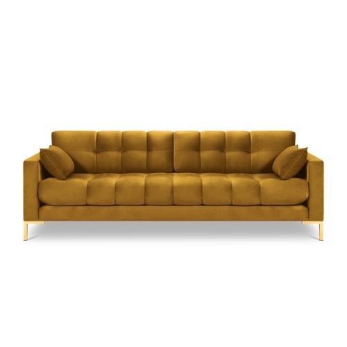 Canapé 4 Places En Tissu Velours Jaune