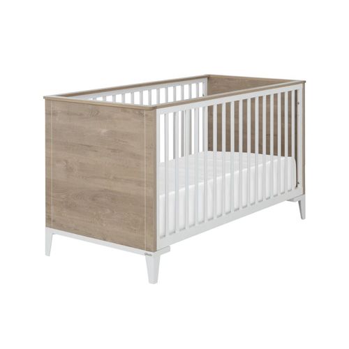 Lit Bébé Évolutif 70cm X 140cm Effet Bois Chêne Blond & Blanc + 2 Pans