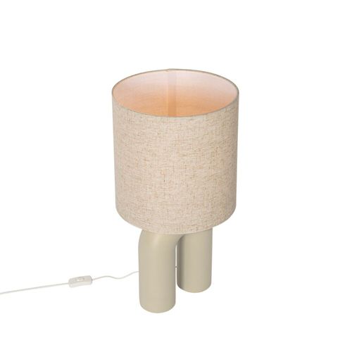 Lampe De Table Design Beige Abat-Jour En Lin Beige