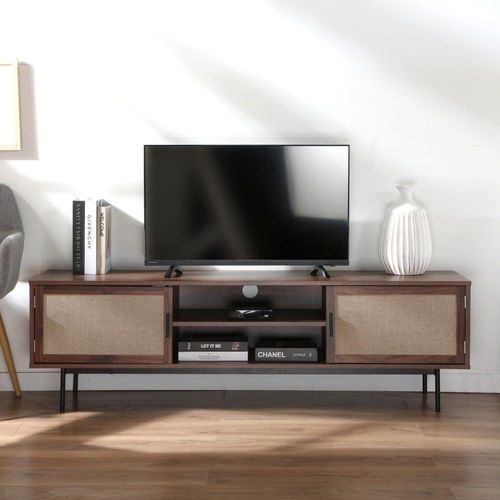 Meuble Tv Décor Noyer Avec Façades En Tissu - L140 Cm