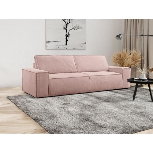 Canapé Convertible Velours 4 Places Rose Poudré