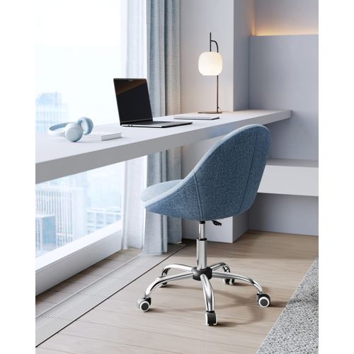 Fauteuil De Bureau Réglable Pivotant Tissu Coton-Lin Bleu