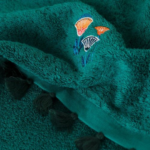 Serviette De Toilette Coton Bouclette Brodé Bleu 50 X 90 Cm
