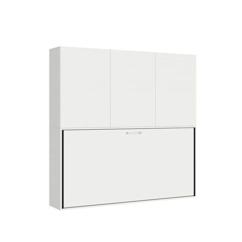 Lit Escamotable Horizontal 1couchage Av.Matelas Effet Bois Frêne Blanc
