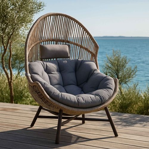 Fauteuil De Jardin Oeuf Sur Pied En Rotin Synthétique 142 Cm Beige