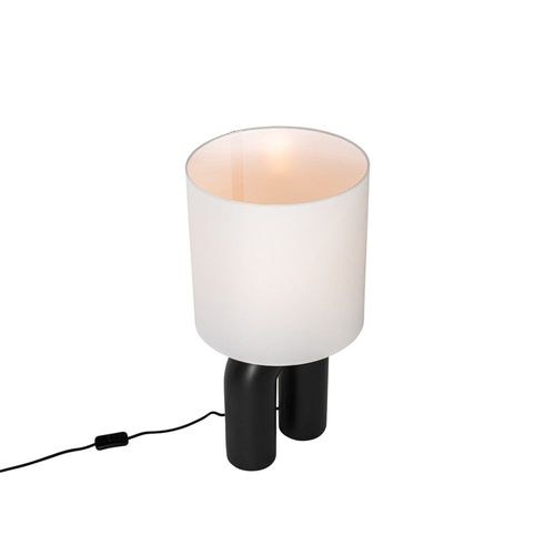Lampe De Table Design Noire Abat-Jour En Lin Blanc