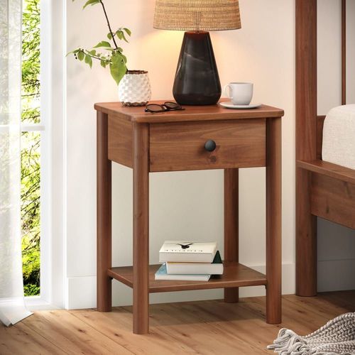 Table De Chevet 1 Tiroir 1 Étagère En Bois Massif, Coloris Châtaigne
