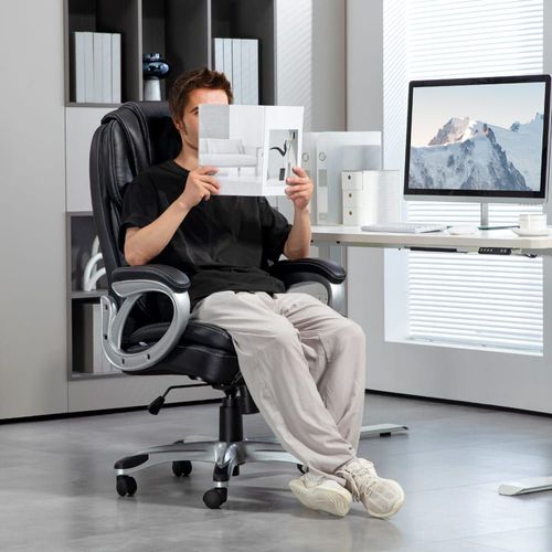 Chaise De Bureau Dossier Haut Revêtement Synthétique Noir