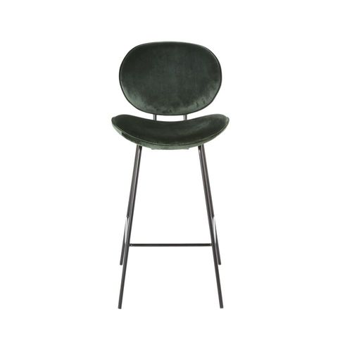 Chaise De Bar En Velours Vert Et Acier Noir H73