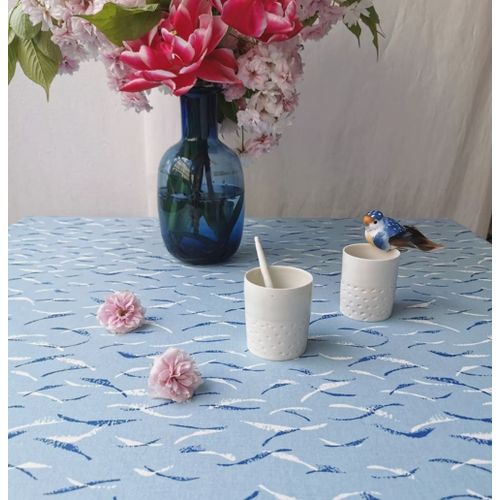 Nappe En Coton Enduit Bleue Rectangle 160 X 300 Cm