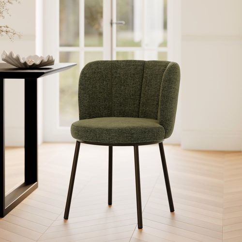 Chaise En Tissu Vert Chiné Et Pieds Noirs