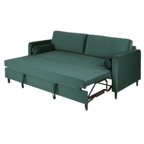 Canapé Convertible 3/4 Places En Velours Vert