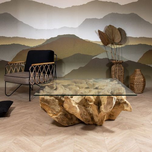 Table Basse En Teck Avec Plateau En Verre