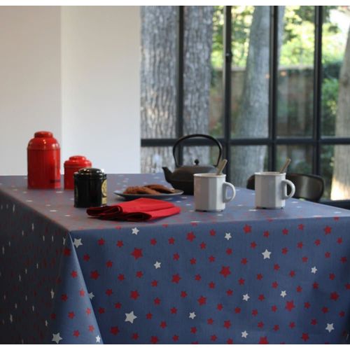 Nappe En Coton Enduit Bleue Rectangle 160 X 200 Cm