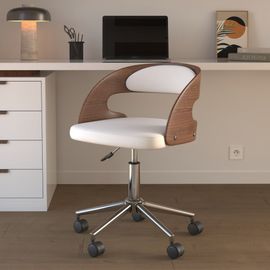 Chaise De Bureau Pivotante En Bois Et Pu Blanc