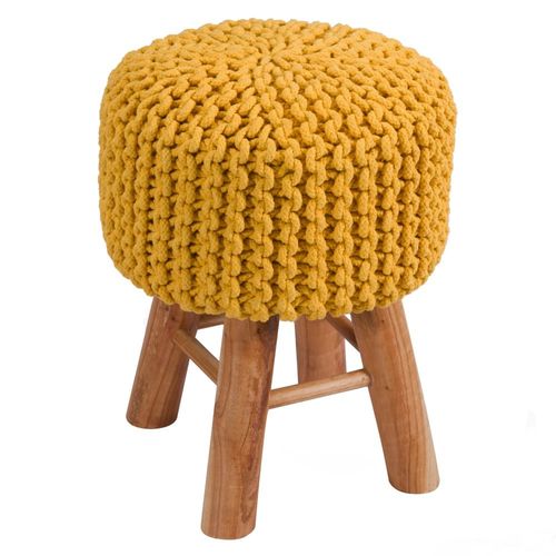Petit Tabouret Tricot En Coton Jaune Moutarde