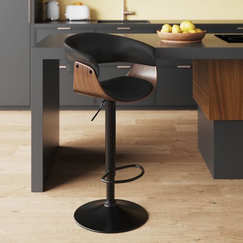 Chaise De Bar Réglable Et Pivotante 59/81 Cm En Cuir Synthétique Noir