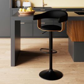 Chaise De Bar Réglable 62/84 Cm En Cuir Synthétique Noir