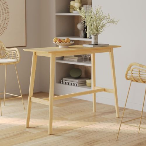 Table De Bar Rectangulaire 4 Personnes En Bois Clair Naturel 120 Cm