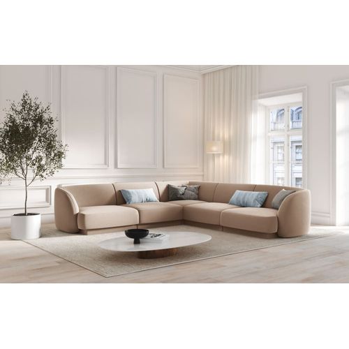 Canapé D'angle Symétrique 5 Places En Tissu Velours Cappuccino