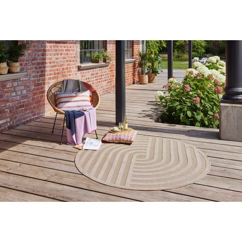 Tapis Rond Intérieur/Extérieur Graphique À Relief Beige Ø120