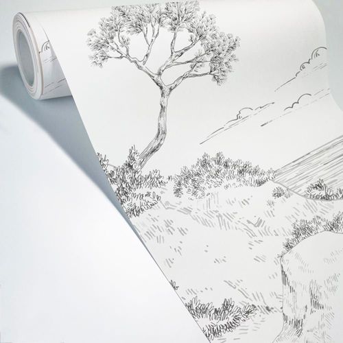 Papier peint panoramique noir et blanc bord de mer L336xH270cm