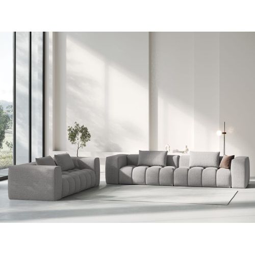 Canapé Modulable 5 Places En Tissu Structurel Beige Foncé