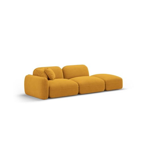Canapé Modulable Droit 3 Places En Velours Moutarde