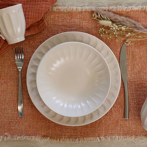 Lot De 6 Assiettes Plates En Faïence Beige 27cm