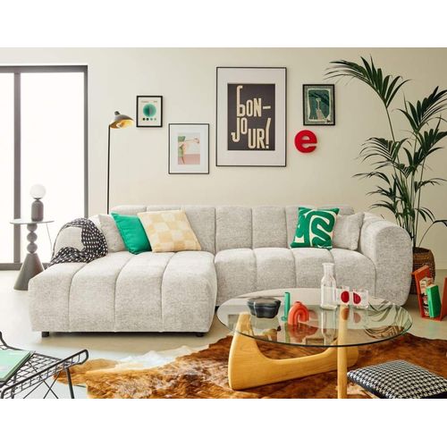 Canapé D'angle Gauche 4 Places En Tissu Texturé Beige