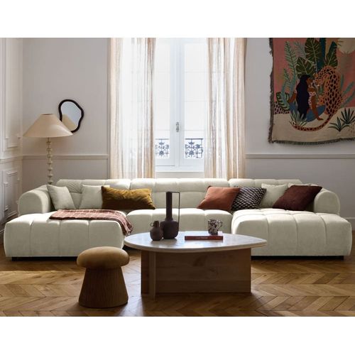 Canapé Panoramique 7 Places En U En Tissu Texturé Beige